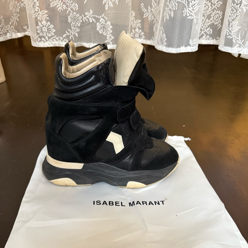 Isabel Marant Balskee 50MM High-TOP Wedge Black and White Sneakers - Picture 2 of 6